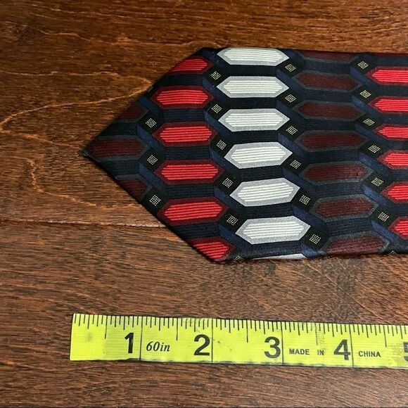Alexander Julian Colours Silk Tie Red White Silver Black Blue - Picture 5 of 8